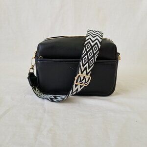 NWOT! Black Faux Leather Purse Shoulder Bag w/Detachable Blk & Wht Woven Strap